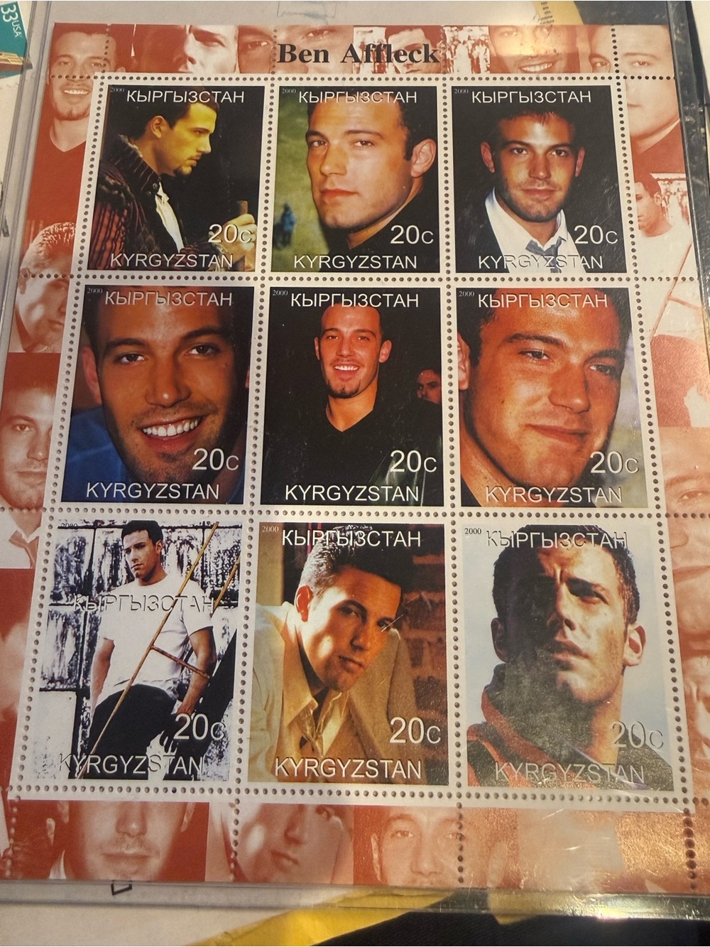 Ben Affleck Kyrgyzstan 20c Stamp Sheet - in protective sleeve